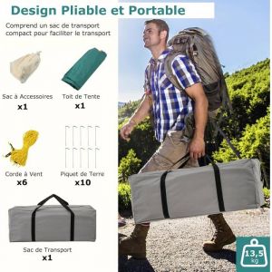 GIANTEX Tente de Camping Familial avec Auvent 2 Chambres Double Toit Amovible Sac de Transport pour Randonn&eacute;e F&ecirc;te Taille L