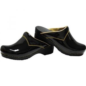 Sabot SANITA pour Femme - SONTO (Noir Vernis & Gold) - 100% Cuir - Taille petit