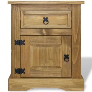 Table de nuit Scandinave - OVONNI - Gamme Corona - Bois de pin massif - 1 tiroir et 1 placard