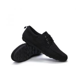 Mocassin Hommes en Cuir Su&egrave;de Noir - FUNMOON