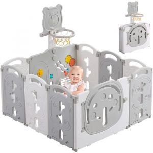 Parc B&eacute;b&eacute; 10 Panneaux Pliable parc bebe modulable avec Panier de Basket Parc pour enfants en Plastique113&times;113 cm Gris