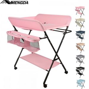 Table à langer pliable pour bébé-MENGDA-Avec panier de rangementmotif de girafe-Hauteur réglable-0-18 mois-Rose