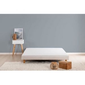 Sommier tapissier &agrave; lattes 140 x 190 cm - Bois massif blanc + Pieds - DEKO DREAM Rakenne