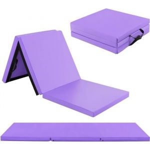 GOPLUS Matelas Gymnastique Pliant, Tapis de Yoga Epais, Tapis de Gymnastique Pliable, Tapis de Sol 180x60x5 cm, Violet