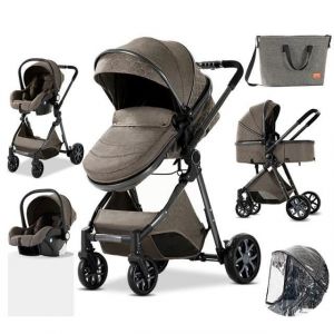 Poussette 3 en 1 B&eacute;b&eacute; Combin&eacute;e Si&egrave;ge-Auto Landau Nacelle R&eacute;glable Sac &agrave; Langer Haute Qualit&eacute; Poussette Canne Chocolat