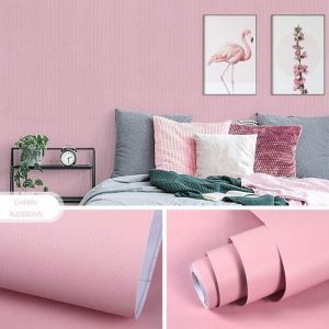Papier Peint Adh&eacute;sif Rose pour Chambre Fille Enfant Papier Peint Autocollant pour Meuble Commodes Armoire Rose Mat Uni de 45CM*10M