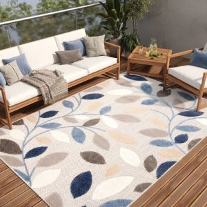 TAPISO Patio Tapis Intérieur Extérieur Crème Beige Bleu Gris Résistant Sisal 200x300 cm