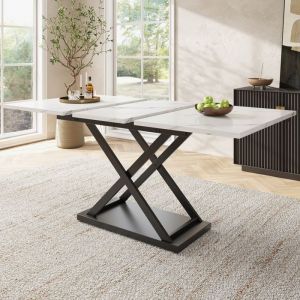 Table de Salle à Manger Télescopique 120-160×80cm - Table de Cuisine Extensible Peu Encombrante - Pieds en Fer Croisés Noir