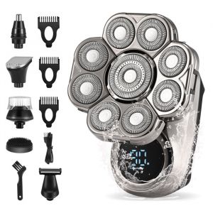 TTLIFE Rasoir Electriques Hommes Cheveux 6 en 1 Rasoir Crane Rasoir 9D Flottant Étanche Humide Sèche Rechargeable USB Écran LED