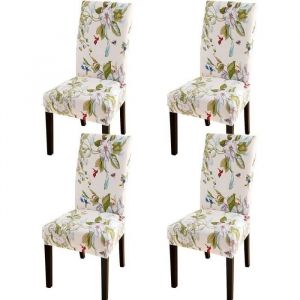 Housse De Chaise Salle Manger ImpriméE Extensible Dossier Haut Protection Salon HôTel CéRéMonie DéCor Amovible Lavable 4Pcs-a12