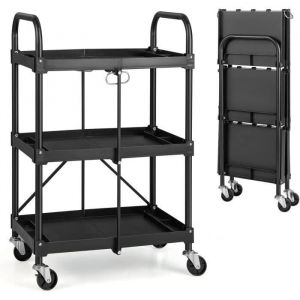 GOPLUS Chariot de Service Pliable et RepliableChariot Roulant à 3 Niveaux avec Roues Universellespour Maison-Entrepôt
