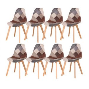 BenyLed Lot de 8 Chaises de Salle à Manger Chaises Patchwork (PU) avec Pieds en Bois Chaise Longue Scandinave Gris