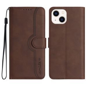 Pour iPhone 13 mini (5.4) qualité téléphone portable protection étui en cuir avec fente pour carte lanière- marron