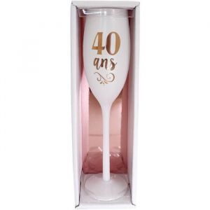 Fl&ucirc;te &agrave; champagne - STC - Anniversaire 40 ans - Verre blanc et rose - &Eacute;l&eacute;gante - 1 pi&egrave;ce