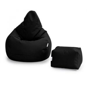 Loft 25 Fauteuil pouf de jeu pour le adultes - Pouf poire &agrave; dossier haut r&eacute;sistant &agrave; leau - Pouf chaise avec repose-pieds - Noir