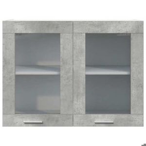 Caisson haut cuisine Gris - LEMON&reg; Vitrine suspendue Lyon - avec rangement - gris b&eacute;ton - 80x31x60cm 443 - Soldes
