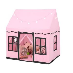 DREAMADE Tente de Jeux Enfant avec Lumi&egrave;re Etoil&eacute;e LED Tapis Antid&eacute;rapant Fen&ecirc;tres et Rideaux en Filet pour 3+ Ans Rose