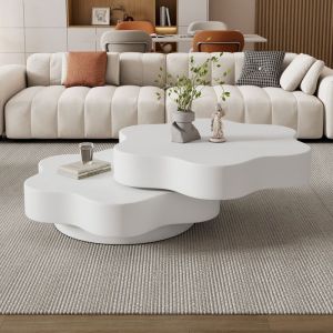 Table Basse en Forme de Fleur - Table Basse de Salon avec Plateau pivotant &agrave; 360&deg; Table dappoint Moderne 74.8x67.5x31cm - Blanc