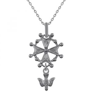 Lot pendentif Croix Protestante Huguenote en Argent 925 rhodi&eacute; + Cha&icirc;ne Argent 50cm