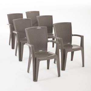 Lot de chaises DIANA en polypropylène renforcé empilables et légères. Usage extérieur (6 Chaises Gris tourterelle)