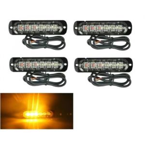 4 Feux de P&eacute;n&eacute;tration LED Orange 12-24V 3W Feu dAvertissement Orange Stroboscopique Flash Clignotant Camion Voiture D&eacute;panneuse