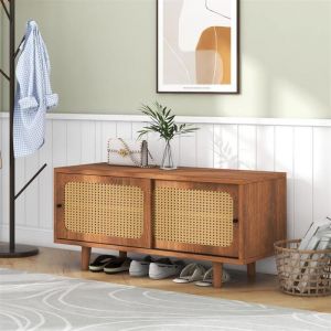 Meuble à chaussures - Noyer - 2 portes - 3 étagères réglables - 8 paires - 104x40x48 cm