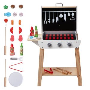 Jouet de Barbecue en Bois pour Enfants-Duoku-Accessoire de Cuisine en Bois-avec Nourriture et Outils de Grillade (21 Pi&egrave;ces)