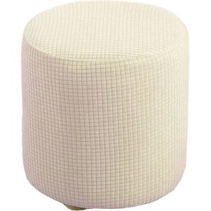 Housse de Pouf Ottomane Carrée/Rond  Extensible Housses de Repose-Pieds en Doux pour avec Fond élastique (blanc laiteux 30x30cm)