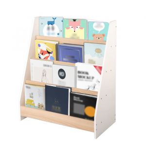 Bibliothèque - DHHOZAMZ  - Étagère de rangement pour enfant avec 4 bacs ouverts blanc+bois