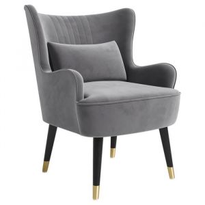 Vesgantti Fauteuil en Velours Gris avec Oreiller Lombaire Fauteuil Scandinave Chaise Fauteuil Relax 67 x 82 x 89 cm