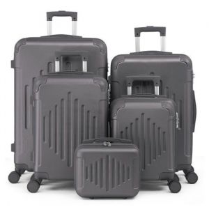 ALIGHTUP - Set de Valises - Lot de 5 Valises à roulettes - Rayures en diamant - Gris foncé