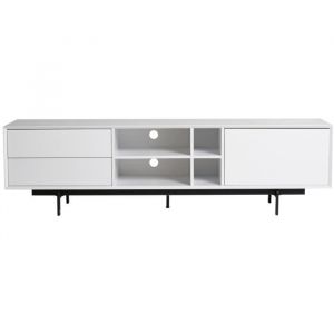 Meuble TV en MDF laqué blanc avec pied en métal laqué noir meuble de rangement - Longueur 180 x Profondeur 40 x Hauteur 50 cm