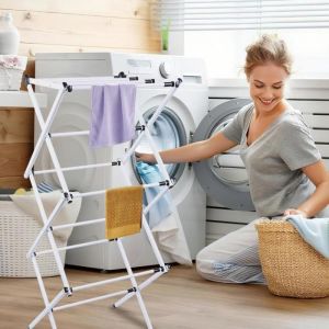 Amiremplie FIL &Agrave; LINGE - &Eacute;TENDOIR S&eacute;choir pliant 75*40*105cm extensible Coin arrondi blanc