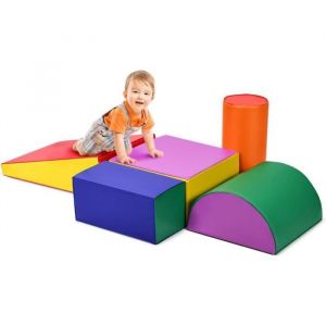 GYMAX Module Motricité Bébé en Mousse Colorée 5 PCS avec Housse en PU et Remplissage en EPE pour Enfant dÂge Préscolaire et Bébé