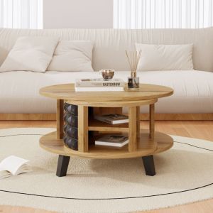 ELVMI Table Basse Pivotante Moderne avec Rangement Cach&eacute; Ronde Panneaux de Particules Naturel 852x80x452 cm