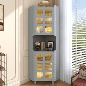 Meuble dangle gris laqu&eacute; avec LED: commode multifonction biblioth&egrave;que pour salon chambre salle de bain MDF 63.5x157.5cm