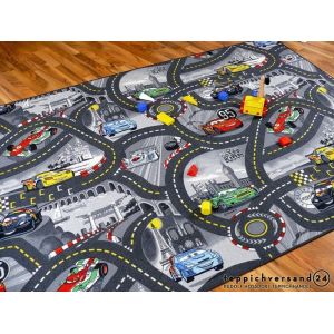 Tapis de jeu - SNAPSTYLE - Disney Cars - 160x160 cm - Gris - Circuit de route - Enfant