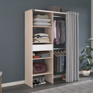 Dressing ouvert avec rideau et étagères 182 cm blanc - Blanc - Fabriqué en France - Terre de Nuit