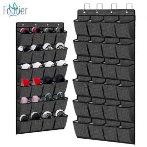 Rangement Chaussure à Suspendre - Non-tissé - 24 Compartiments - Noir - 155 x 55 cm - Organisateur Pratique