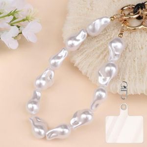 Chaîne pour Téléphone Portable - Universelle - Effet de Perles - Bijoux Étincelants - Maillons Argentés