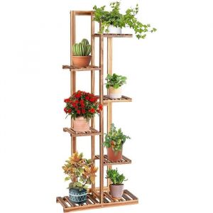 RELAX4LIFE Étagère à Fleurs à 6 Niveaux en Pin Radié, Support de Pots avec Grande Capacité, Porte-Plantes Extérieur et Intérieur