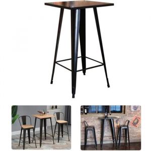 Willonin® Table de bar carré 60cm Mange-debout avec pieds en fer NOIR Table haute de hauteur 103cm pour balcon jardin séjour