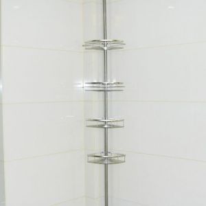 &Eacute;tag&egrave;re salle de bain Etag&egrave;re de Douche T&eacute;lescopique Etag&egrave;re Douche d&rsquo;Angle Serviteur Shampooing Savon Porte avec Poteau R&eacute;glable