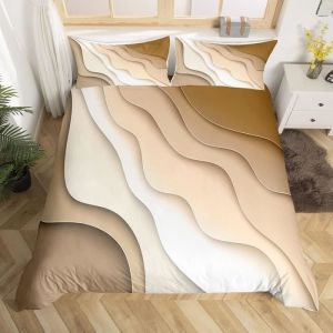 Abstrait Ombre Housse De Couette Ocean Waves Parure De Lit 200X200Cm Decor Gradient Brown Blanc Sea And Beach Tropical Summe[q45838]