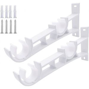 Support de tringle à rideau double railfixé au mur crochets de tringle 1 paire pour tringle 28mm-32mm (tringle double blanc)