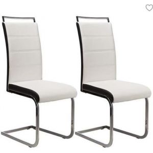 Lot de 2 chaises - Mia - Blanches liseré noir - Simili - Métal - Contemporain
