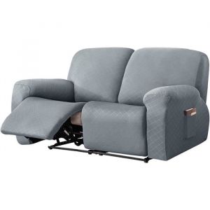 Housse Canapé Relax 2 Places Antidérapante avec PochesProtection Fauteuil pour ChatChien EnfantExtensible et LavableGris clair