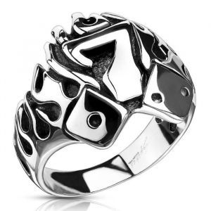 Bague chevali&egrave;re homme acier chiffre sept d&eacute;s porte bonheur biker (70)