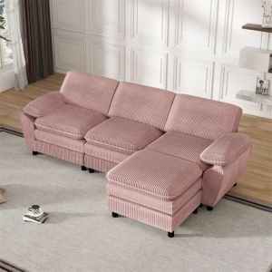 Canape Dangle Convertible avec Coussins Canapé 3 Places avec Pouf Démodable Canape Velours Cotele Canapé Pas Cher Salon Rose