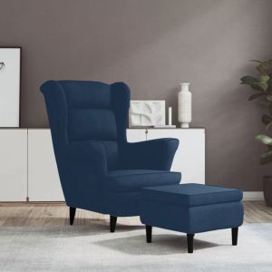 Fauteuil Relax Black MonthCanap&eacute;-chaise/Fauteuil &agrave; oreilles avec tabouret Bleu velours - 78x90x965cm EU25_9802595